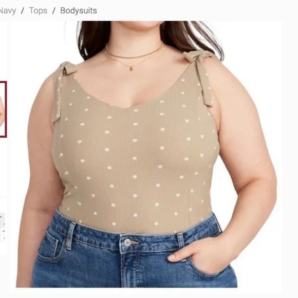 2 Old Navy Tie-Shoulder V-Neck Rib-Knit Bodysuit White & Tan PolkaDot Large NEW - Picture 5 of 11